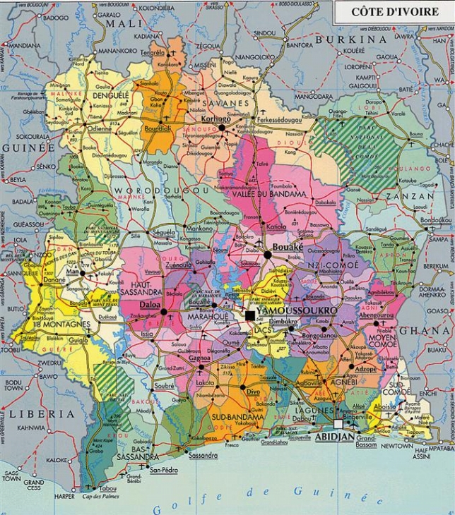 Géographie  Carte routière de la Côte d`Ivoire  Abidjan.net Photos